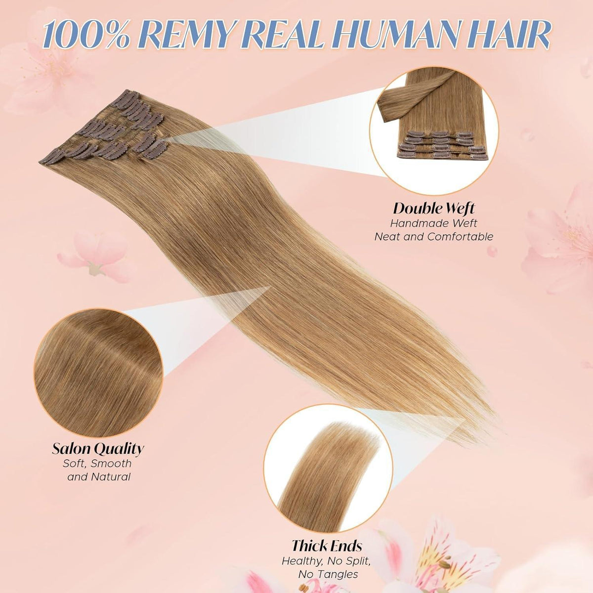 Dunkelblond Clip-in Haarverlängerung 20 Zoll Remy Echthaar