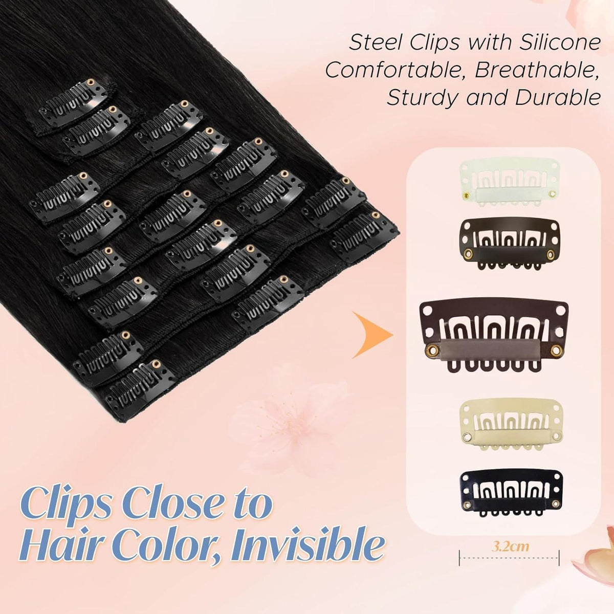 Echthaar Clip-In Extensions Schwarz #01 - 24 Zoll, 80g