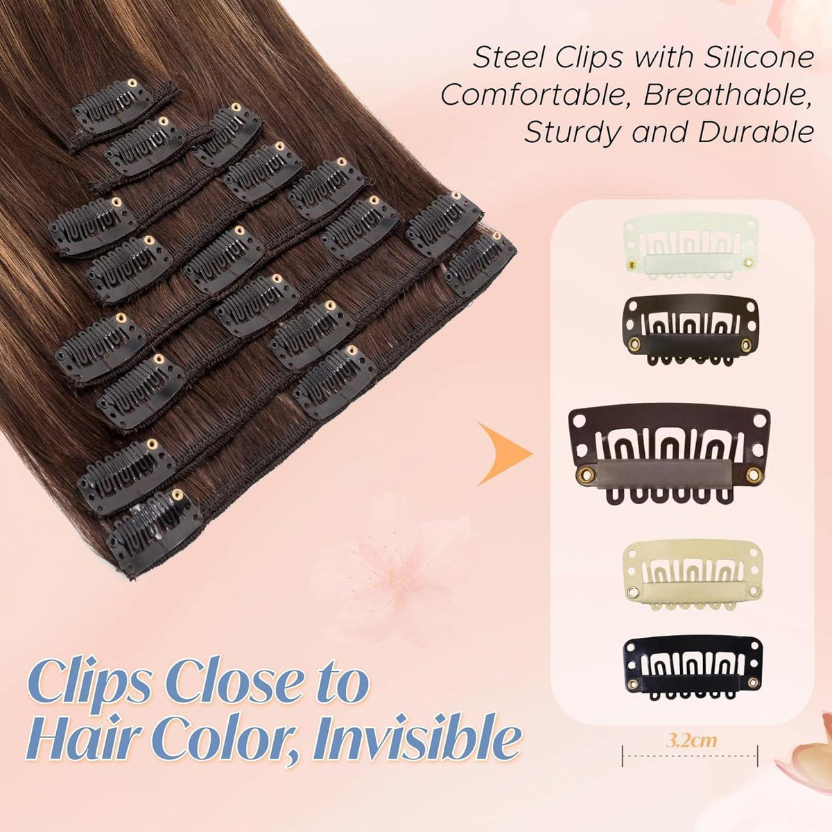 Clip-in Haarverlängerung Echthaar 40cm Dunkelbraun/Mittelbraun