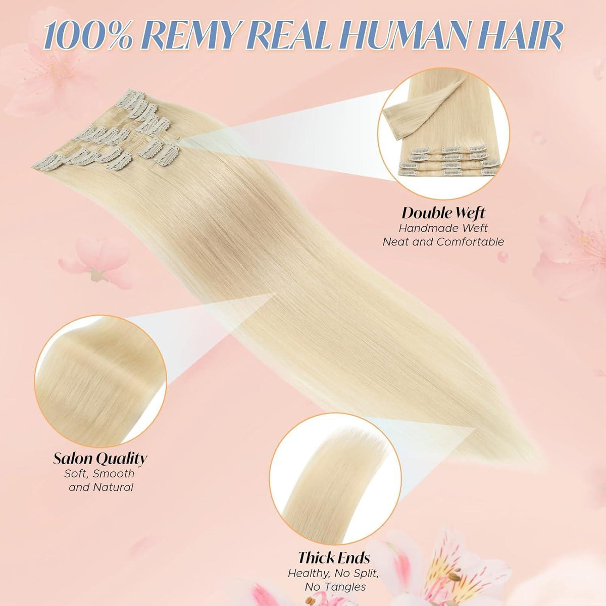 Blond Echthaar Extensions Clip-in 24 Zoll #613