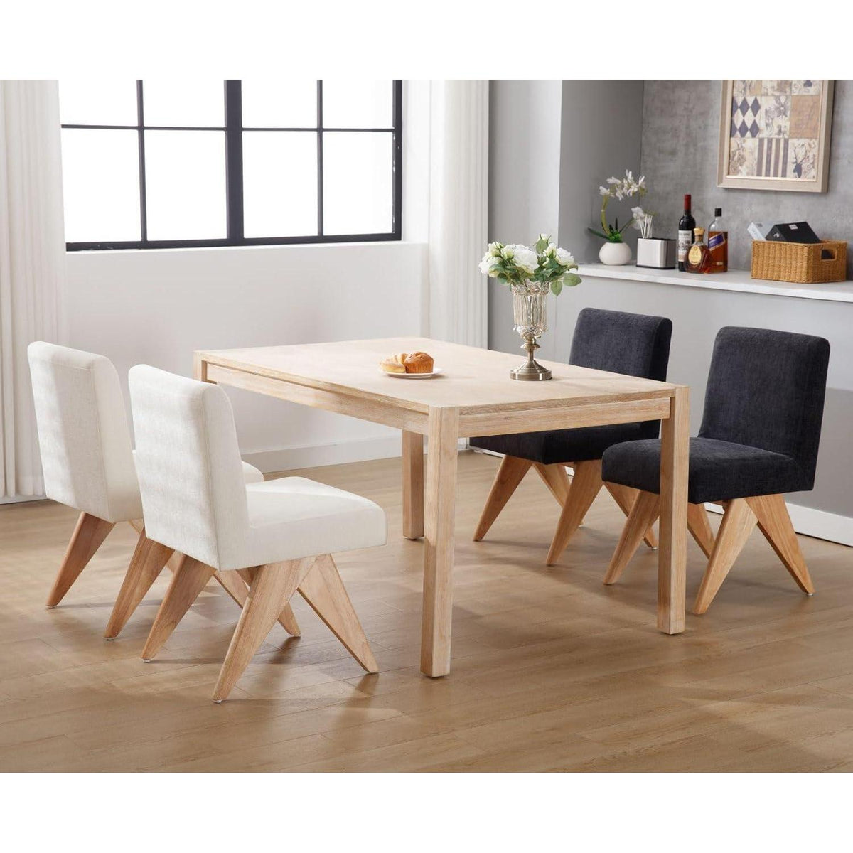 Esszimmerstühle Set 4er – Chenille Akzentstühle mit Holzbeinen