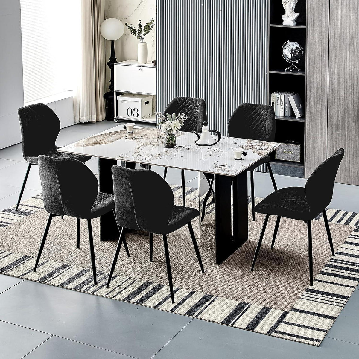 Esszimmerstühle 6er Set, Gepolsterte Leinenstühle Schwarz