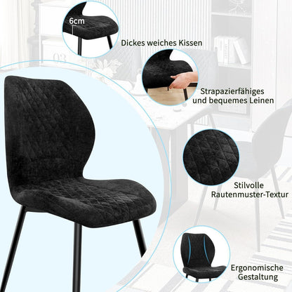 Esszimmerstühle 6er Set, Gepolsterte Leinenstühle Schwarz