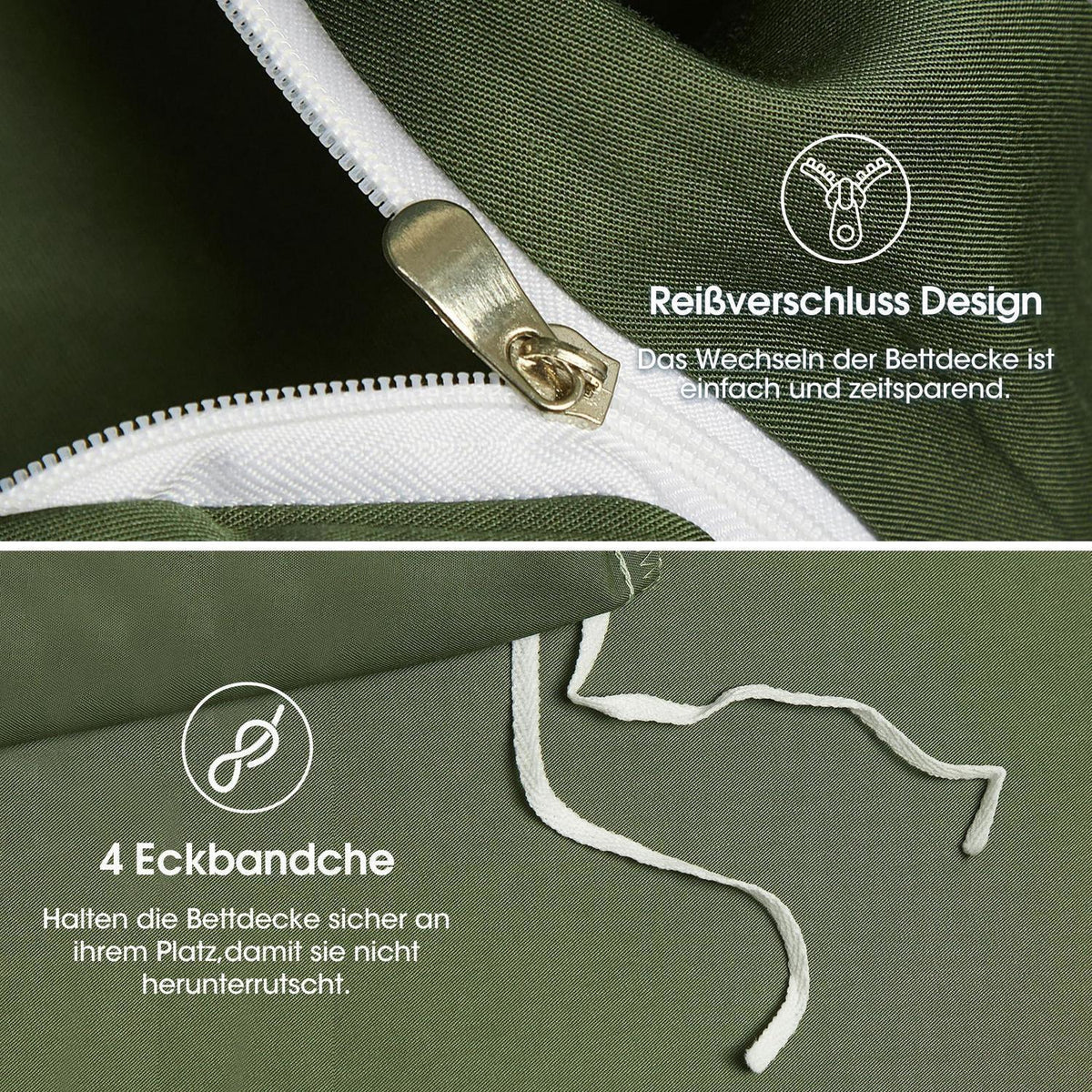 Kühlende Bambus Bettwäsche Set Dunkelgrün 220x240 cm + 2x 80x80 cm
