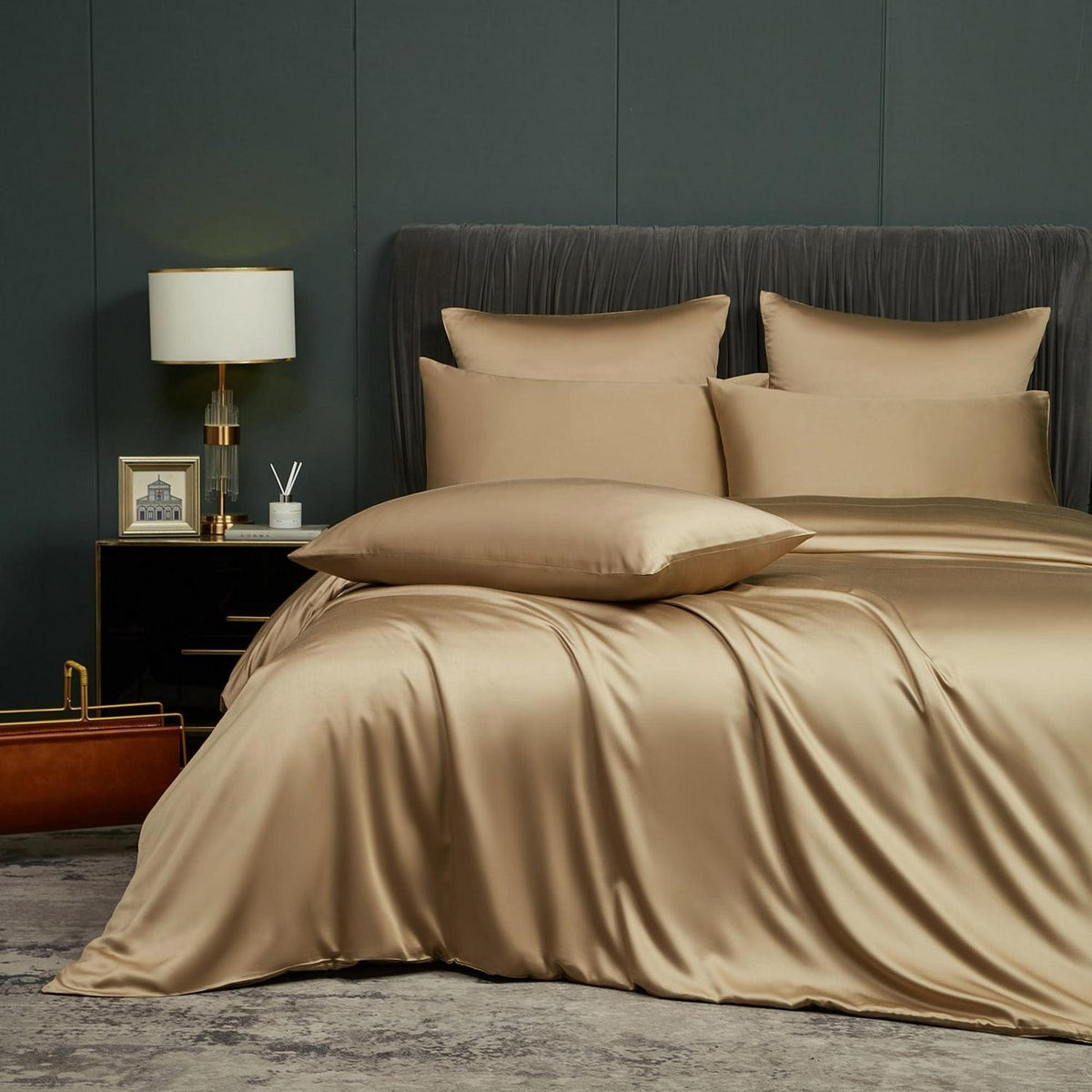 Bettwäsche-Set 135x200 cm Khaki | Bambus & Polyester | 4-teilig