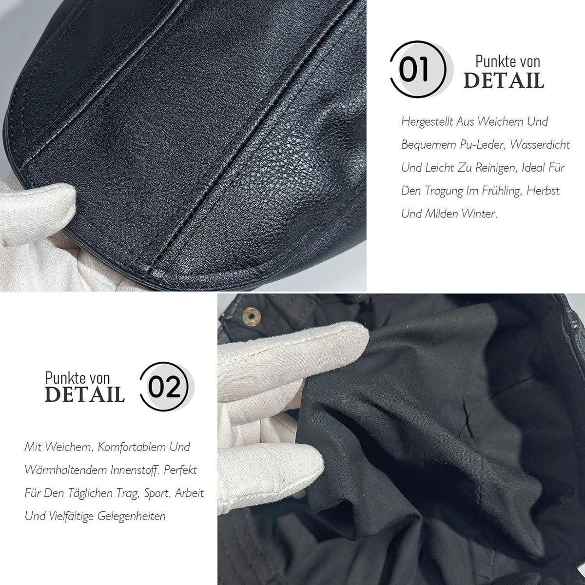 Schiebermütze Herren – Verstellbare Newsboy Cap Schwarz M-L in Lederoptik
