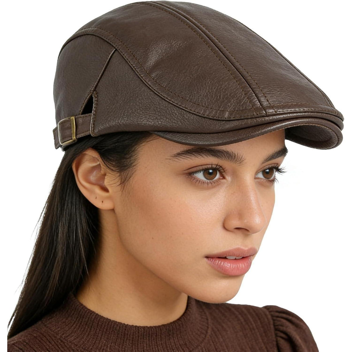 Schiebermütze Herren – Verstellbare Newsboy Cap Kaffee in Lederoptik