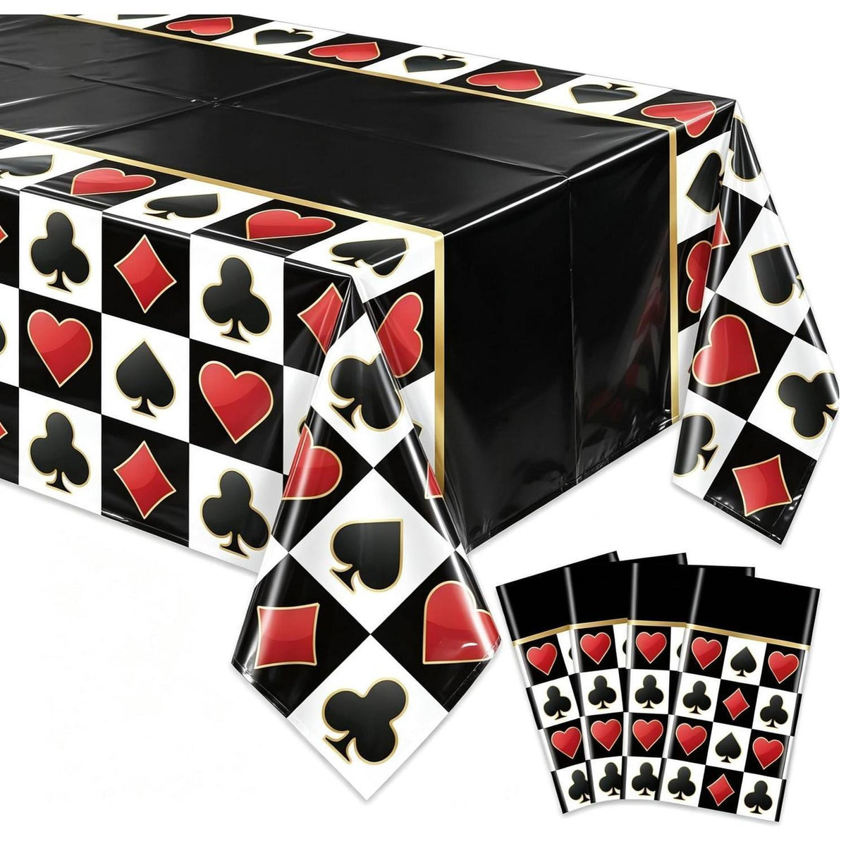 4x Casino Tischdecke Schwarz Rechteckig Poker Party Deko