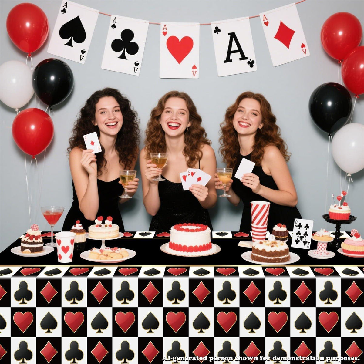 4x Casino Tischdecke Schwarz Rechteckig Poker Party Deko