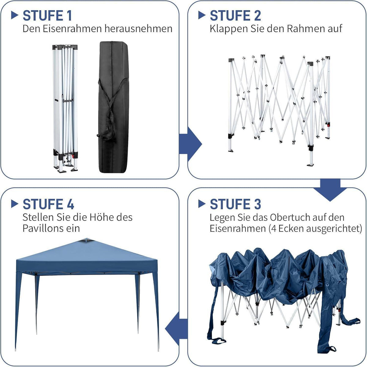 3x3m Pop-Up Pavillon – Wasserdicht & Höhenverstellbar (Blau)