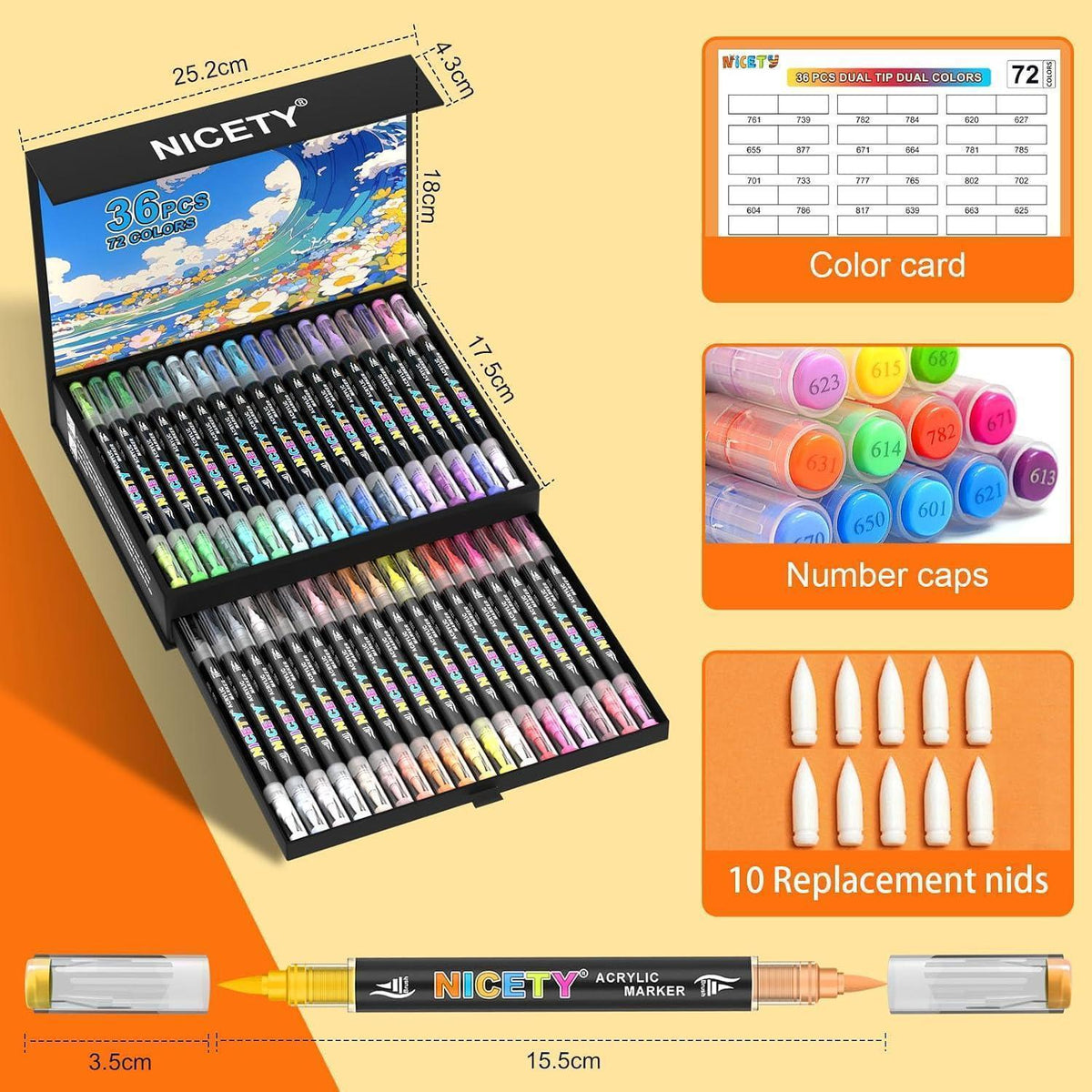 Acrylstifte Set 72 Farben – Wasserfest für Steinmalerei