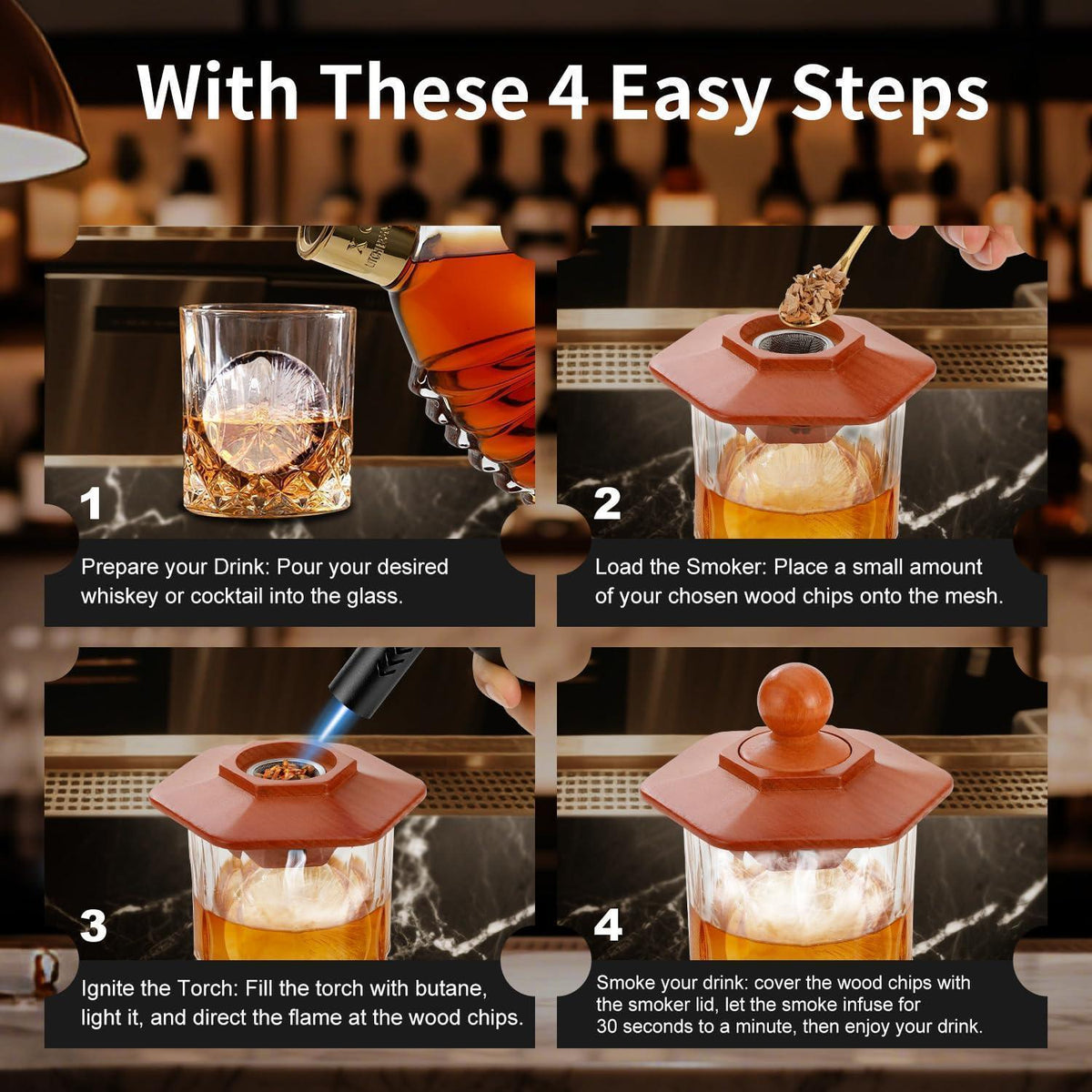 Cocktail Räucher Set mit Fackel & 8 Räucherholz-Aromen