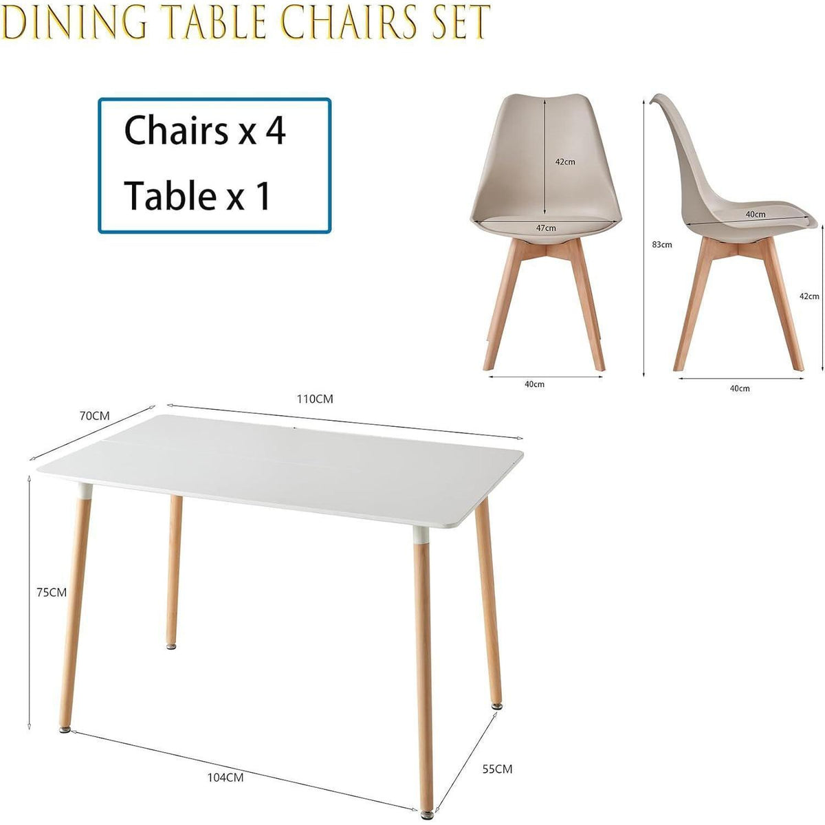 Esszimmer-Set: Esstisch (110x70cm) mit 6 skandinavischen Stühlen