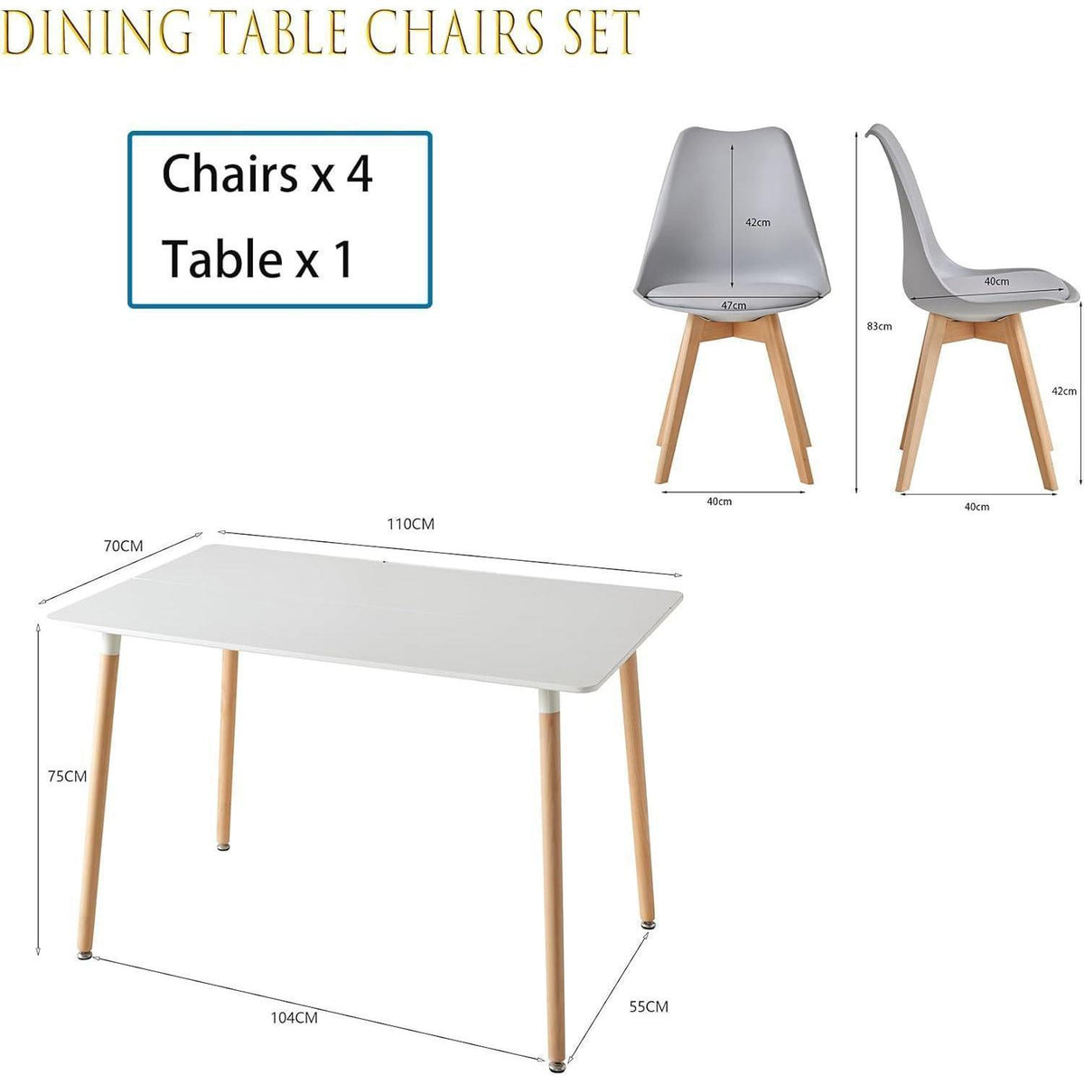 Esszimmer-Set Holz mit 6 skandinavischen Stühlen Grau