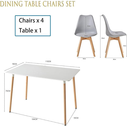 Esszimmer-Set Holz mit 6 skandinavischen Stühlen Grau