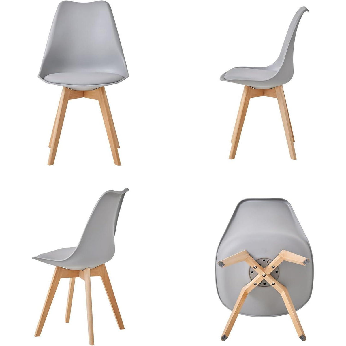 Esszimmer-Set Holz mit 6 skandinavischen Stühlen Grau
