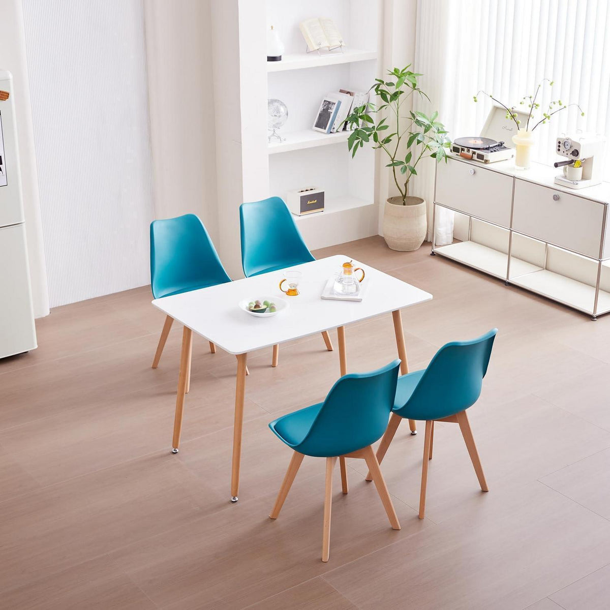 Esszimmer-Set Holz Mintgrün – Esstisch mit 4 skandinavischen Stühlen