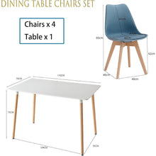 Esszimmer-Set Holz mit 6 skandinavischen Stühlen dunkelblau