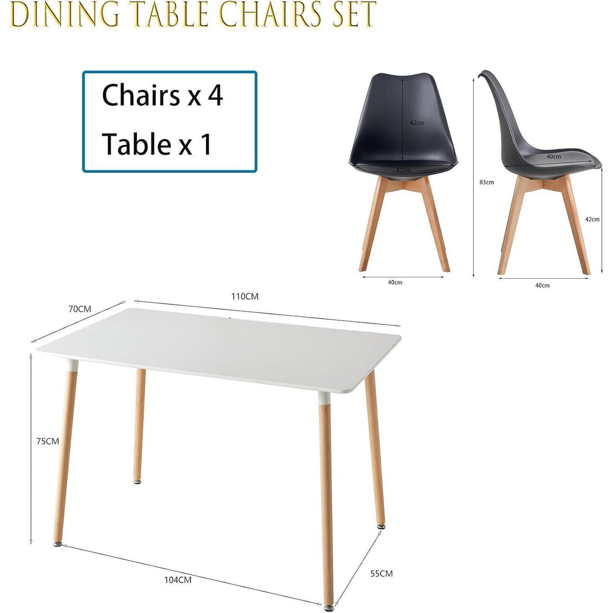 Esszimmer-Set Holz mit 4 skandinavischen Stühlen