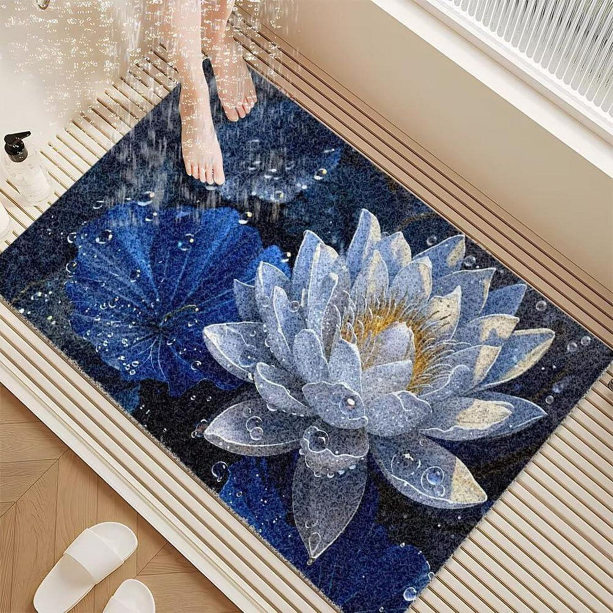 Rutschfeste Duschmatte 70x150 cm – Modernes Lotus-Muster