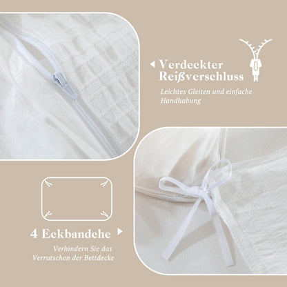 Bettwäsche-Set 135x200 Baumwolle Gestreift Weiß 4tlg.