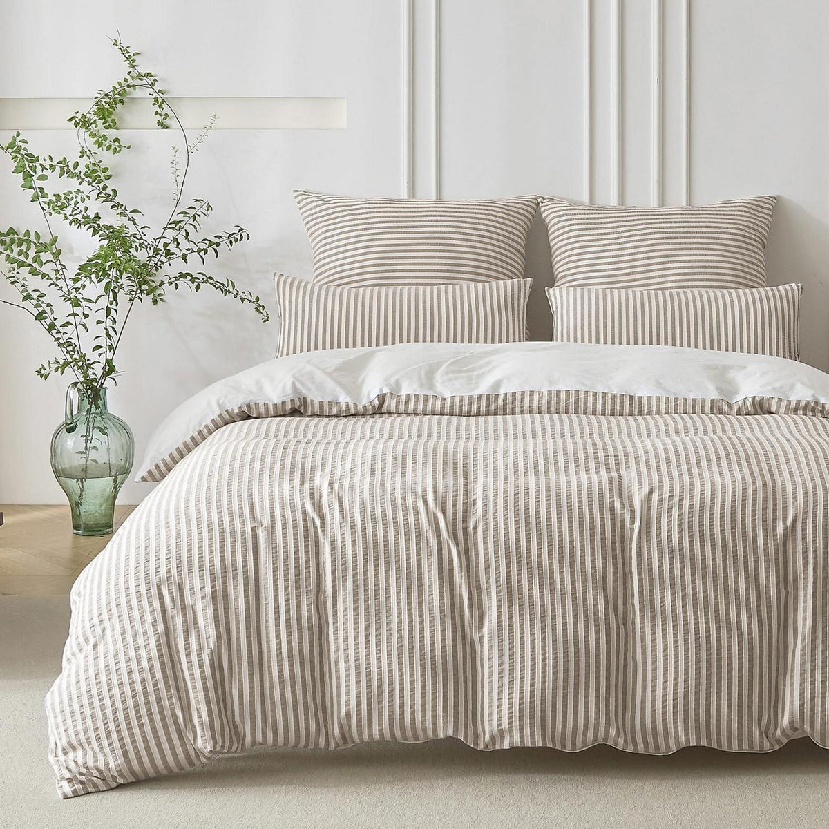 Bettwäsche-Set 135x200 Baumwolle Gestreift Braun & Weiß 4tlg.