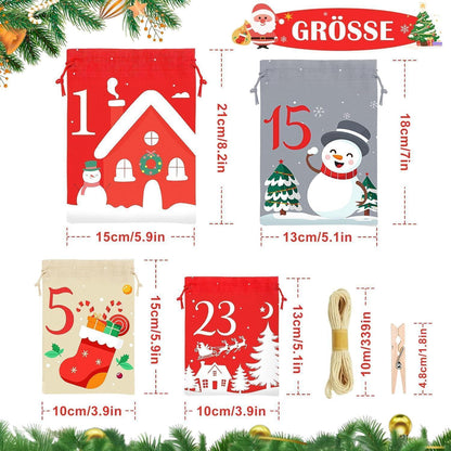 Adventskalender zum Befüllen 2026 – 24 Stoffbeutel mit Zubehör