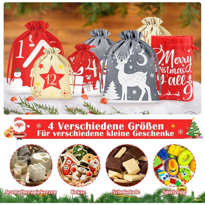 Adventskalender zum Befüllen 2026 – 24 Stoffbeutel mit Zubehör
