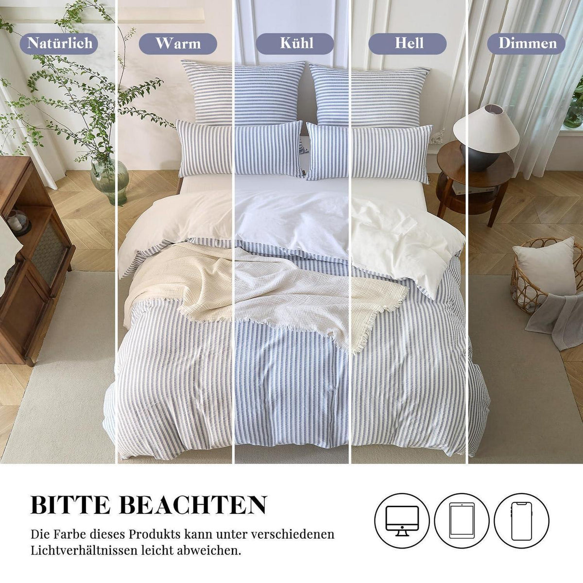 Bettwäsche-Set 135x200 Baumwolle Gestreift Denimblau & Weiß 4tlg.