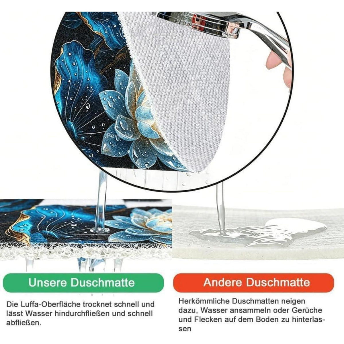 Rutschfeste Duschmatte 130x150 cm – Modernes Lotus-Muster