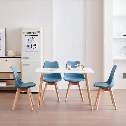Esszimmer-Set Holz & Dunkelblau – Esstisch mit 4 Stühlen