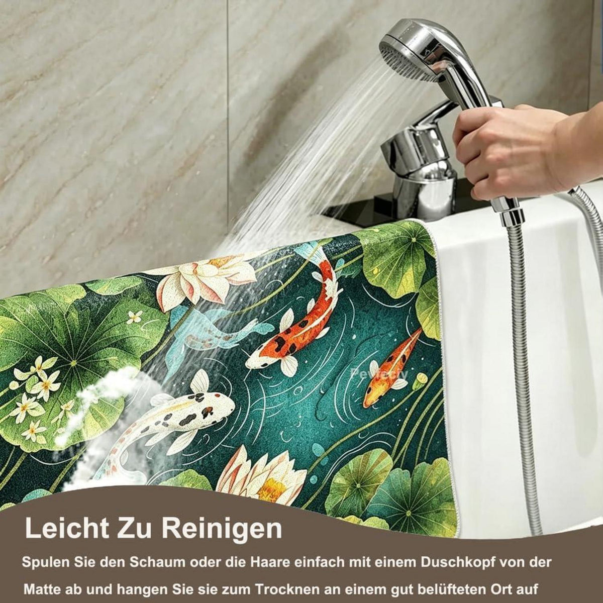Rutschfeste Duschmatte 140x140 cm – Modernes Lotus-Muster