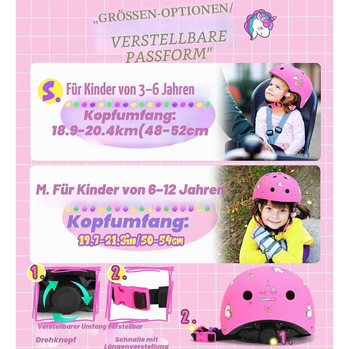 Einhorn Kinderhelm Fahrradhelm Rosa, 48-52 cm