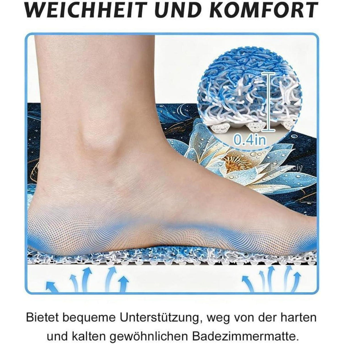 Rutschfeste Duschmatte 100x150 cm – Modernes Lotus-Muster