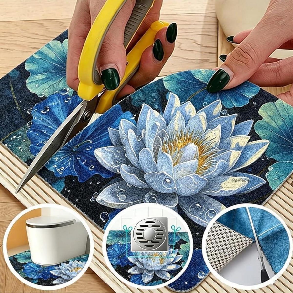 Rutschfeste Duschmatte 130x150 cm – Modernes Lotus-Muster
