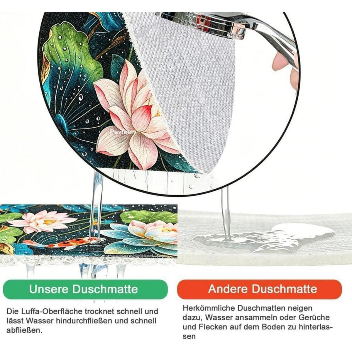Rutschfeste Duschmatte 75x150 cm – Modernes Lotus-Muster