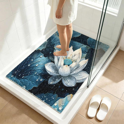 Rutschfeste Duschmatte 130x150 cm – Modernes Lotus-Muster