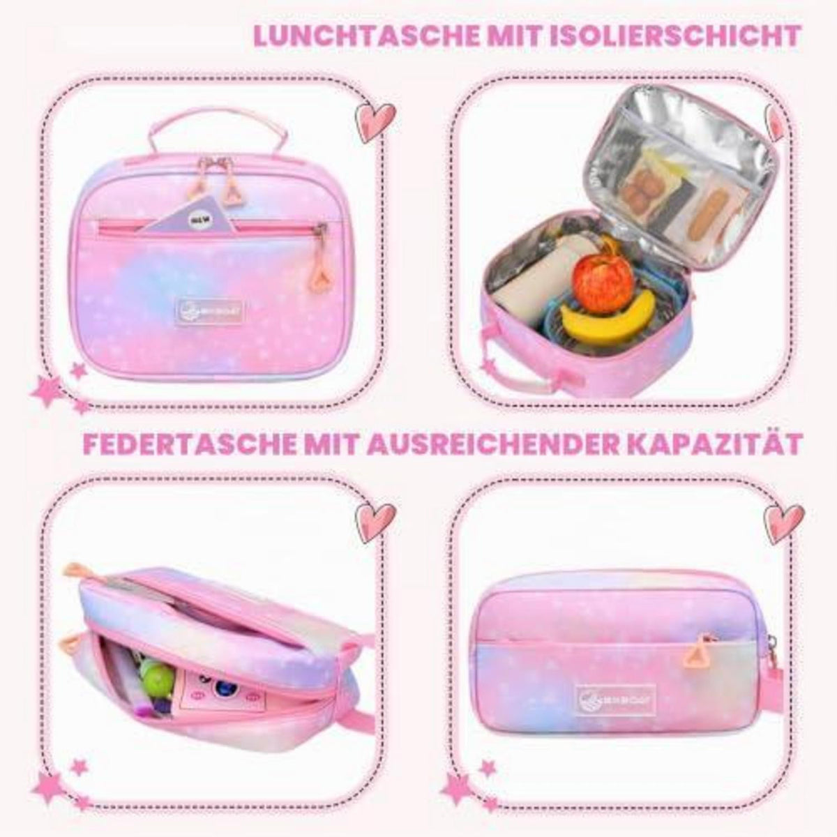 Schulrucksack Mädchen 3-teilig Rosa – Set für Schule & Reisen