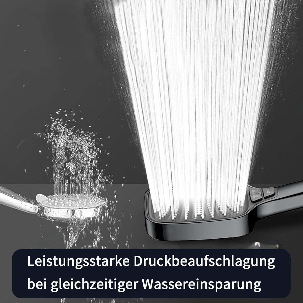 Grauer Duschkopf Set mit Schlauch & 8 Strahlarten