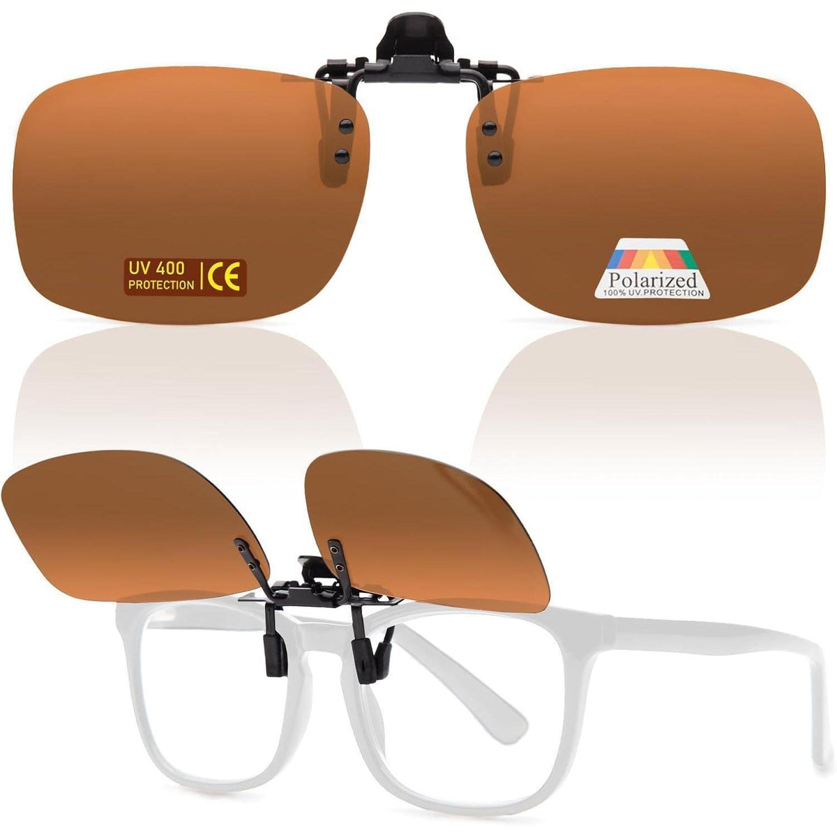 Clip-On Sonnenbrille polarisiert UV400 Braun 60mm