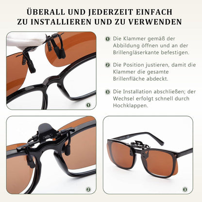 Clip-On Sonnenbrille polarisiert UV400 Braun 60mm