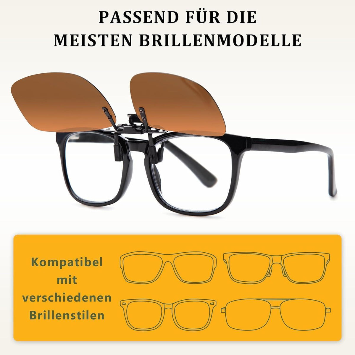 Clip-On Sonnenbrille polarisiert UV400 Braun 60mm