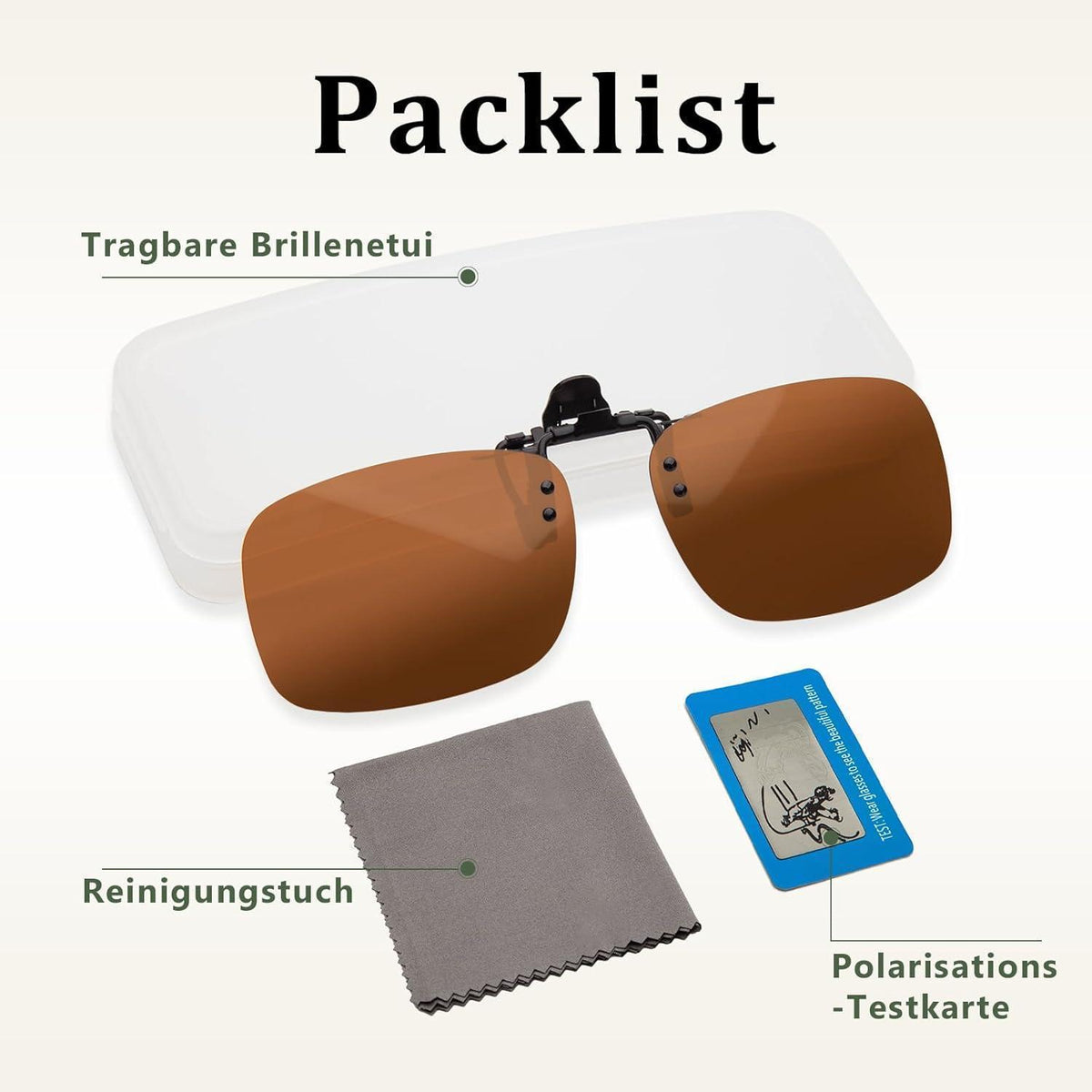 Clip-On Sonnenbrille polarisiert UV400 Braun 60mm
