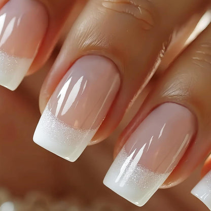 24er Set French Press On Nails mit Glitzer - Quadratische Kunstnägel