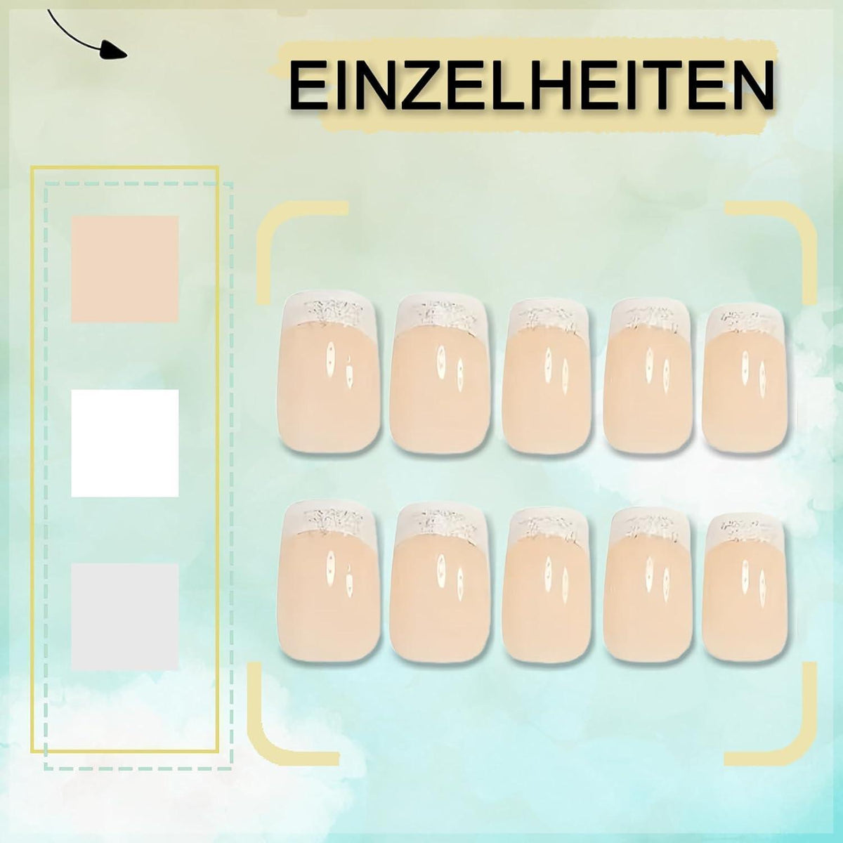24er Set French Press On Nails mit Glitzer - Quadratische Kunstnägel