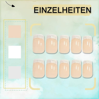 24er Set French Press On Nails mit Glitzer - Quadratische Kunstnägel