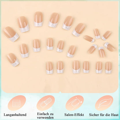 24er Set French Press On Nails mit Glitzer - Quadratische Kunstnägel