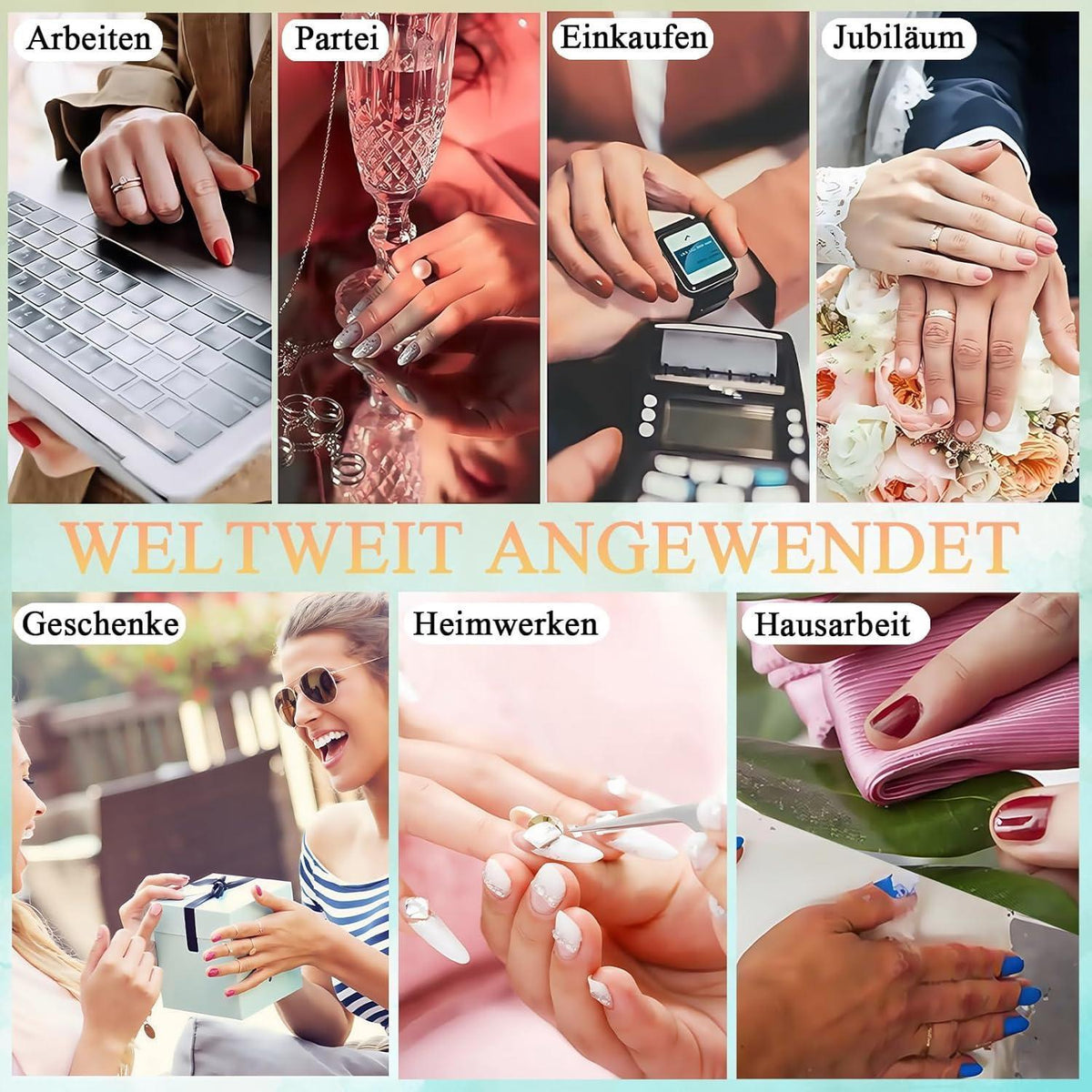 24er Set French Press On Nails mit Glitzer - Quadratische Kunstnägel