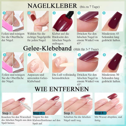 24er Set French Press On Nails mit Glitzer - Quadratische Kunstnägel
