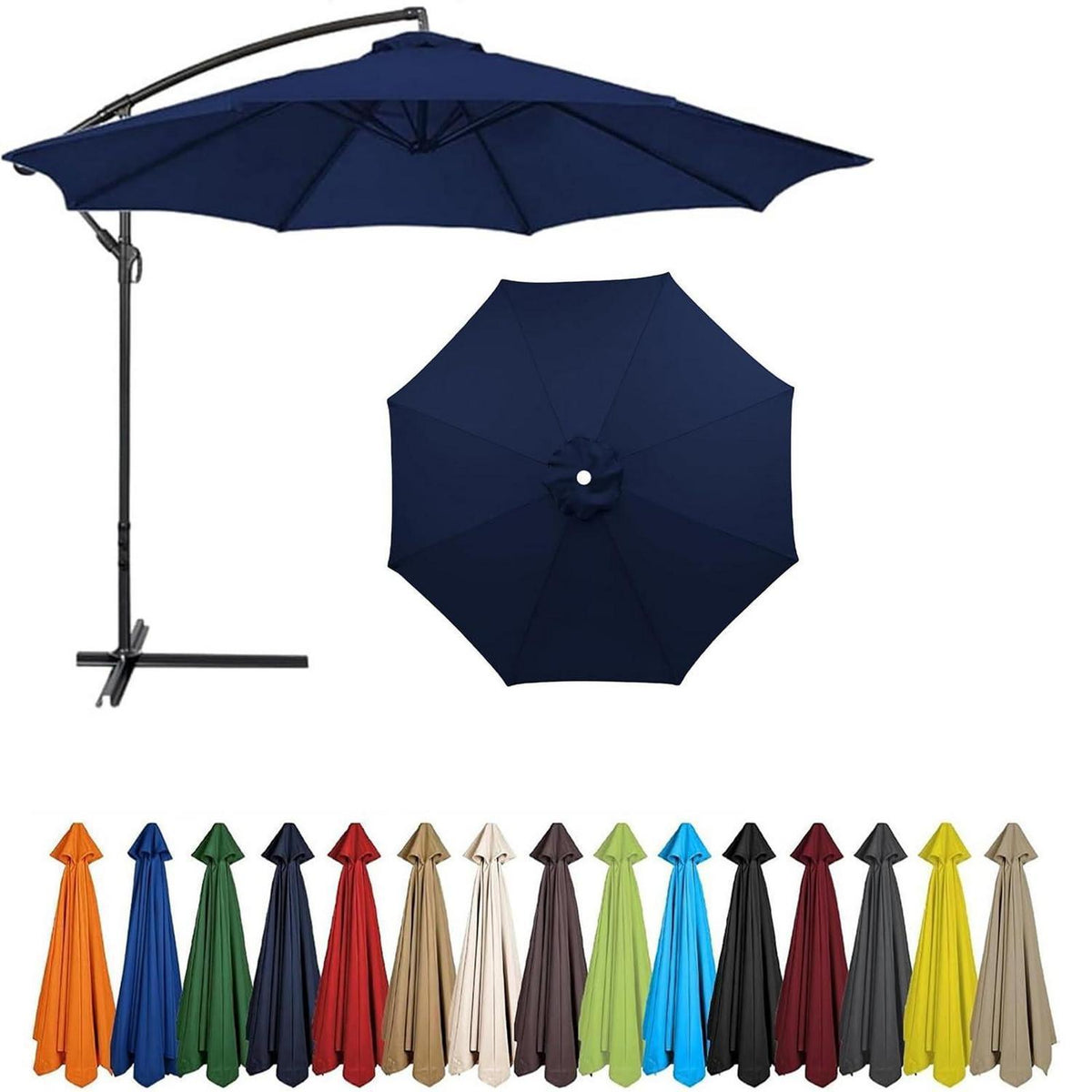 Sonnenschirm Ersatzbezug 2,5m 6 Streben Dunkelblau UV-Schutz, BLGVGKLPNT, wasserdichter Gartenschirm Stoff in Lederoptik